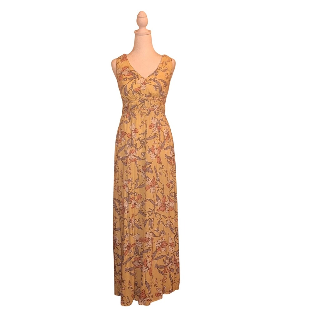 Jopaa Maxi Dress Yellow Floral Sleeveless Vβ Neck Smocked Waist Bohemian Size S